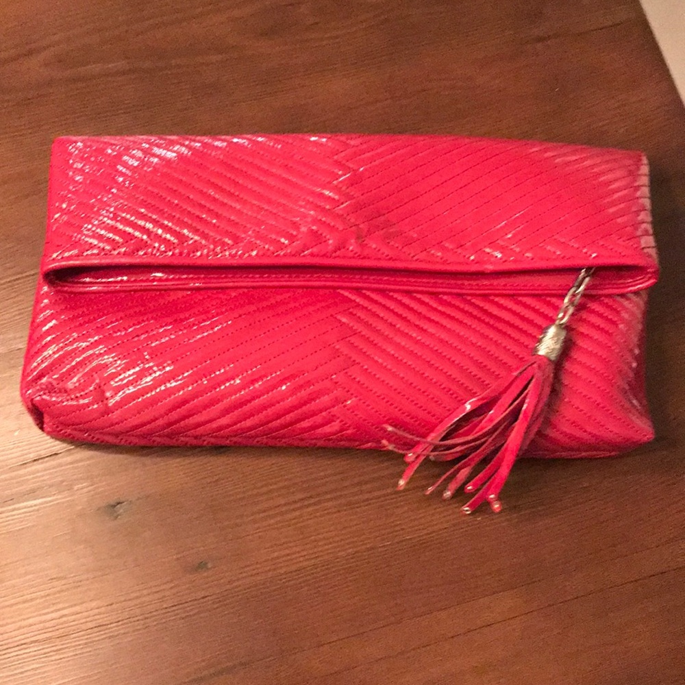 Cole Haan Ruby Red Patent Leather Clutch Bag Chain
